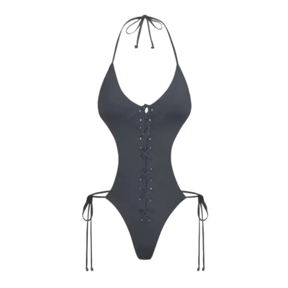 Skims XL swim lace up Monokini gunmetal NWT